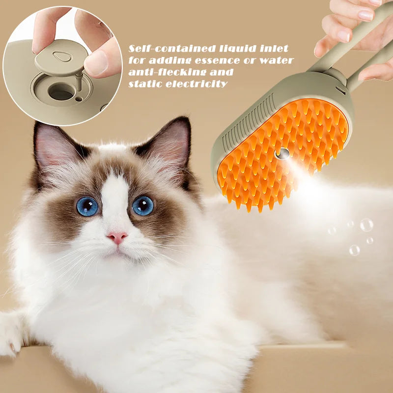 3-in-1 Pet Steam Brush | Cleaning, Hair Removal & Massage Comb for Cats & Dogs