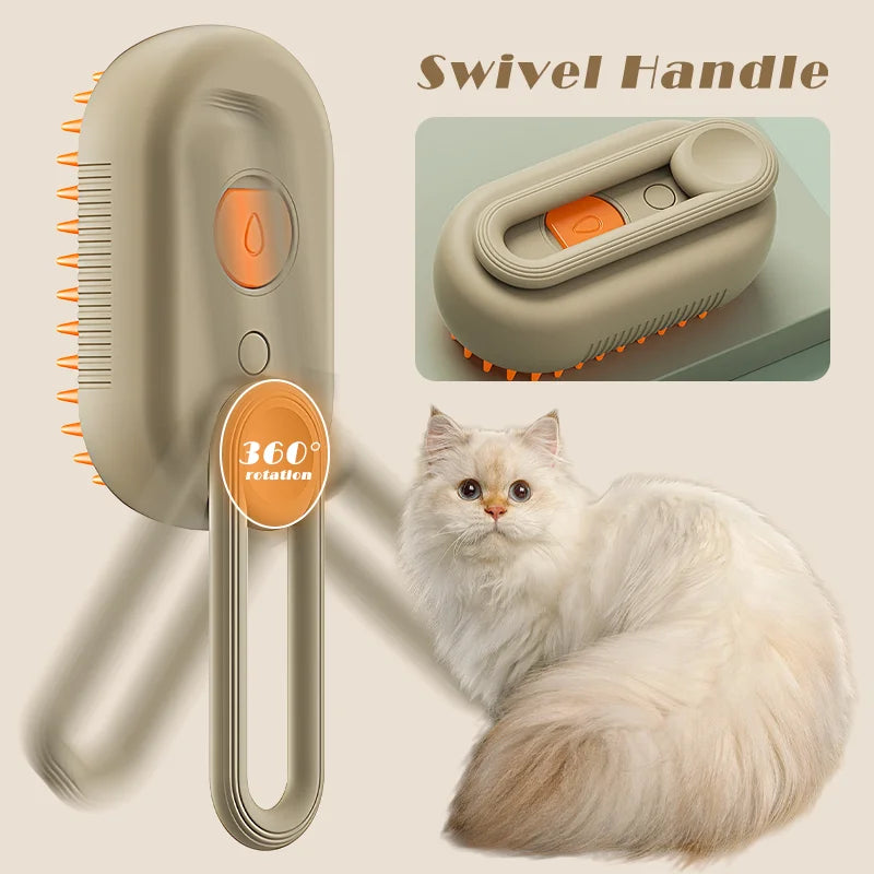 3-in-1 Pet Steam Brush | Cleaning, Hair Removal & Massage Comb for Cats & Dogs