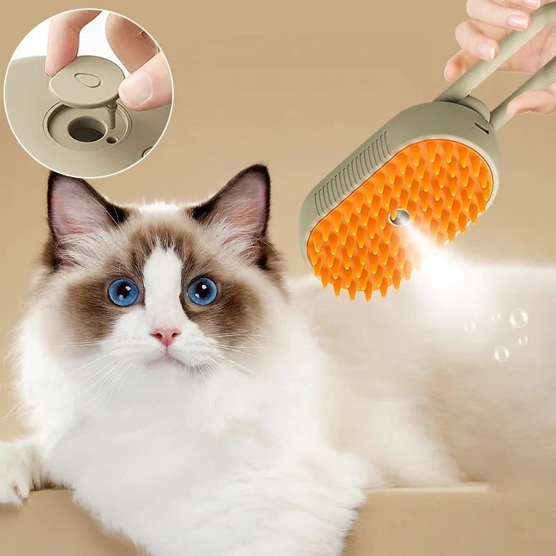 3-in-1 Pet Steam Brush | Cleaning, Hair Removal & Massage Comb for Cats & Dogs