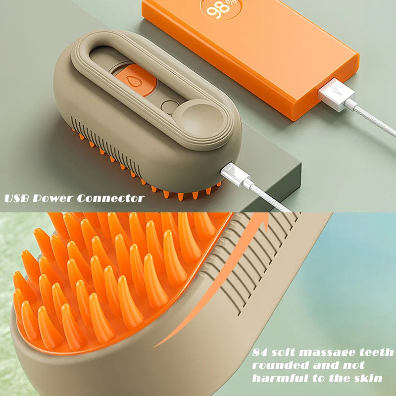 3-in-1 Pet Steam Brush | Cleaning, Hair Removal & Massage Comb for Cats & Dogs