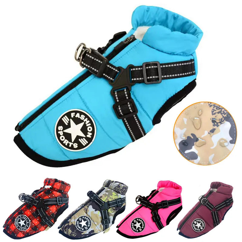 Cute & Cozy Waterproof Large Dog Jacket with Built-In Harness